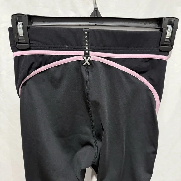 Savage X Fenty Leggings S Black Pink Contrast Stitch High Waist Athleisure Yoga - Picture 9 of 11